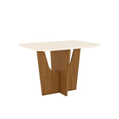 Mesa de Sala Jantar Vértice SC44 + Tampo Madeirado Vidro Curvo 120x80cm Nature/Off White - Henn
