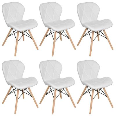 Kit 6 Cadeiras Estofadas Charles Eames Eiffel Slim Wood Confort Branco Branco