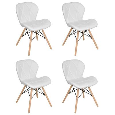 Kit 4 Cadeiras Estofadas Charles Eames Eiffel Slim Wood Confort Branco Branco