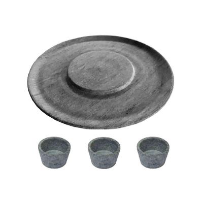 Prato De Hambúrguer Porções 26Cm E 3 Molheiras Pedra Sabão.