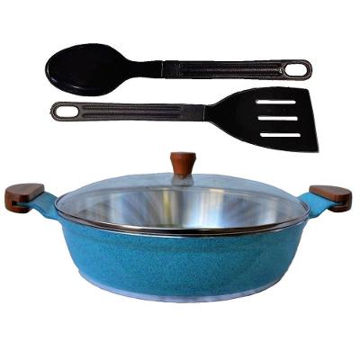 Frigideira Azul Turquesa Alumínio Usinado Talher 02 Am 30Cm