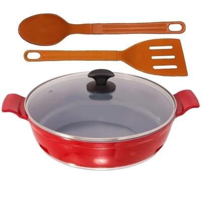 Frigideira Vermelho Antiaderente Cerâmica Talher 05 Aa 30Cm