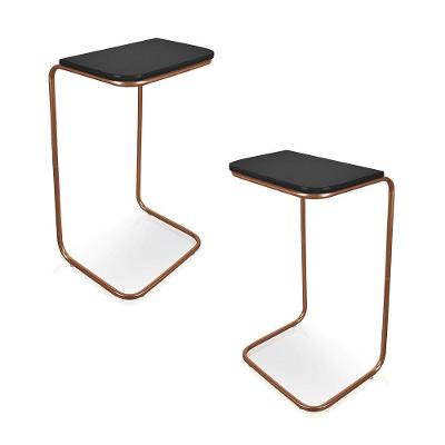 Kit 2 Mesas Lateral Tampo Multiuso P/ Sofá Base Bronze Preto