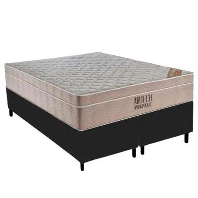 Conjunto Box Casal King Size Colchão Airtech Molas Ensacadas Spring Pocket E Base Material Sintético Ortobom Preto E Bege