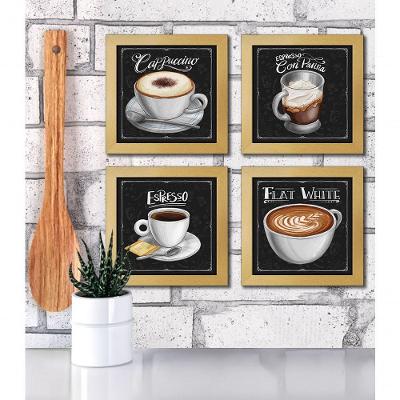 Quadro Decorativo Café Expresso 20X20Cm 4 Un Moldura Marfim