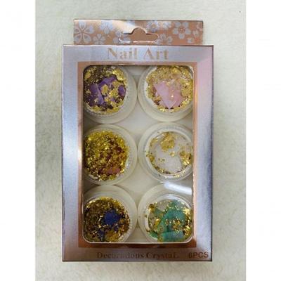 Kit 6 Madre Pérola Folha De Ouro Pedras Para Decoração Unha