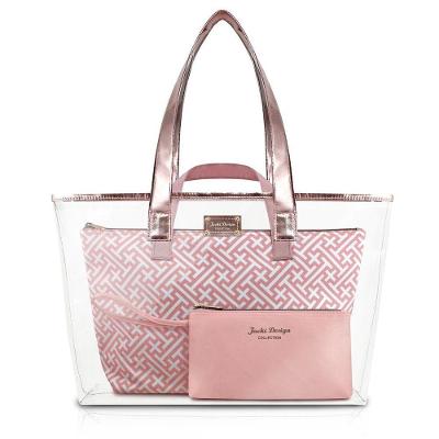 Bolsa Transparente Com 3 Peças Diamantes Jacki Design Rosa