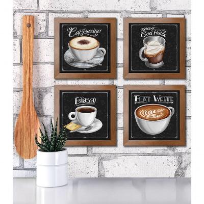 Quadro Decorativo Café Expresso 20X20Cm 4 Un Moldura Ocre