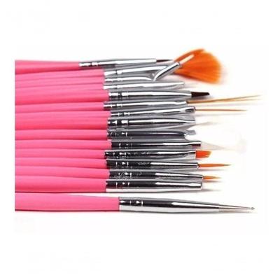 Kit De Pincel 15 Pincéis Unha Decorada Gel Acrigel Rosa