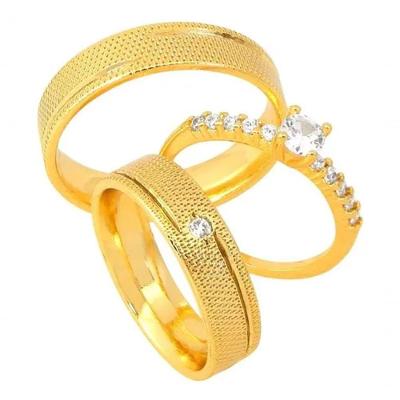 Par De Alianças Banhada Ouro 18k 5mm Recartilhada Dois Friso