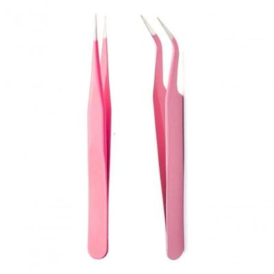 Par De Pinças Alongamento Extensão De Cílios Fio A Fio Rosa