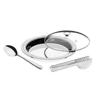 Kit Para Servir Tramontina Ciclo Redondo Em Aço Inox Com Tampa De Vidro 3 Peças Tramontina