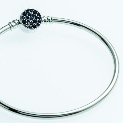 Bracelete Para Berloques Fecho com Zircônias Azuis Prata 925 18cm
