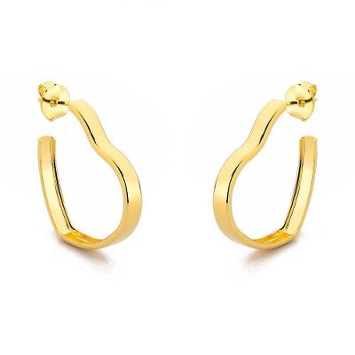 Brinco Argola Larga Coração Básica Banhado Ouro 18k 3cm
