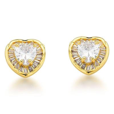 Conjunto Colar eBrincos Coração Cravejado Banhado A Ouro 18k Verde