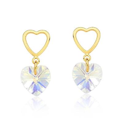 Brinco Double Heart Revestido Em Ouro