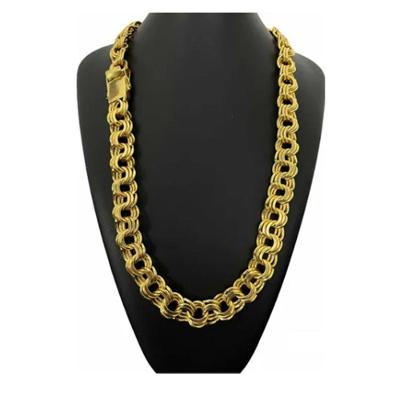 Cordão Luxo 18mm Friso Triplo Banhado A Ouro Joias Maciças
