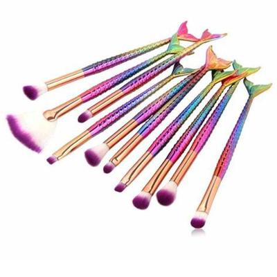Pincel Sereia Kit 10 peças Delineador Sombra Corretivo