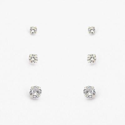 Kit 3 Pares Brinco Cravejada Com Zircônia Prata 925 - Cristal