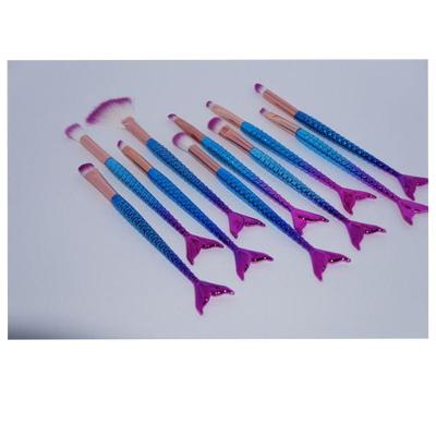 Pincel Kit 10 Peças Portatil Sereia Maquiagem Make Up Sombra