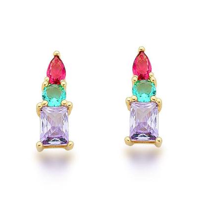Brinco Com Zirconias Coloridas Banhadas A Ouro 18k