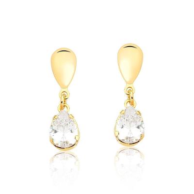 Brinco Drop Crystal Revestido Em Ouro