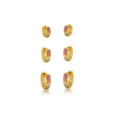 Kit Trio De Brincos Argolas Coloridas Banhadas A Ouro 18k