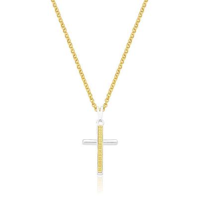 Colar Cross Revestido Em Ouro E Prata Com Cristais