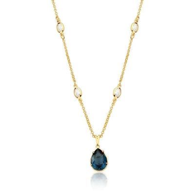 Colar Crystal Drop Blue Revestido Em Ouro