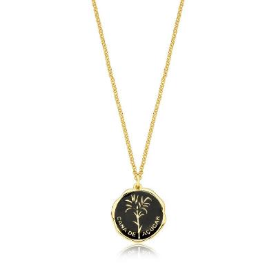 Colar Vl Cana De Açúcar Esmaltado Revestido Em Ouro Preto