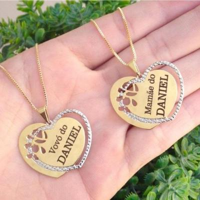Gargantilha Coração Personalizada Menino Ou Menina Banhada A Ouro