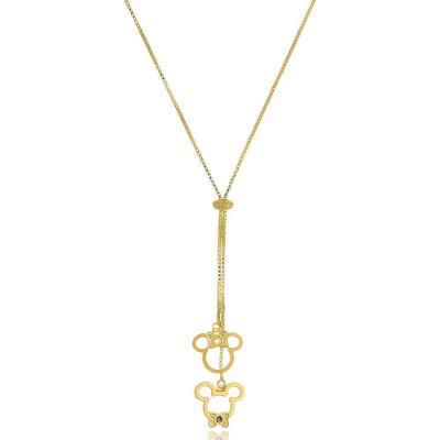 Colar Personalizado Gravata Mickey E Miney Folheado Em Ouro