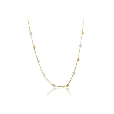 Colar Folheado Em Ouro 18k Com Pérolas De Coração