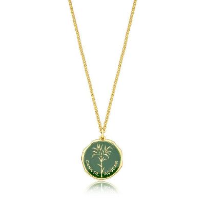 Colar Vl Cana De Açúcar Revestido Em Ouro Verde Escuro