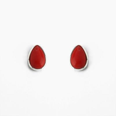 Brinco Gota com Pedra Natural Prata 925 Coral