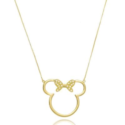 Colar Mickey E Miney Vazado Folheado Em Ouro 18k