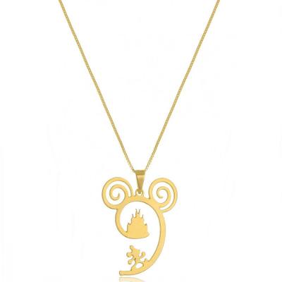 Colar Castelo Da Disney E Mickey Folheado Em Ouro 18k