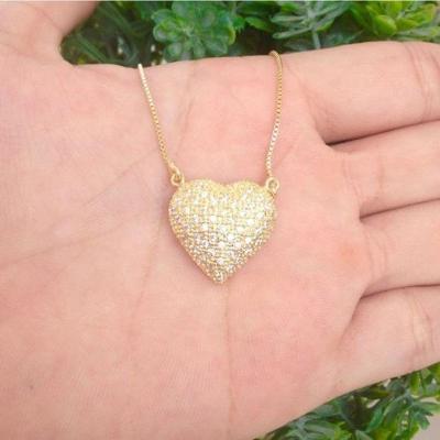 Gargantilha Coração 2mm Cravejada Banhado A Ouro