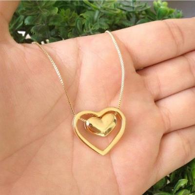 Gargantilha Com 2 Corações Banhado A Ouro 18k