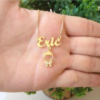 Gargantilha Personalizada Com Pingente Menino Ou Menina Banho De Ouro