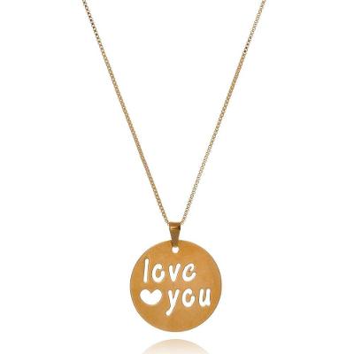 Colar Circular Chapado Escrito Frase Vazada Folheado Em Ouro 18k