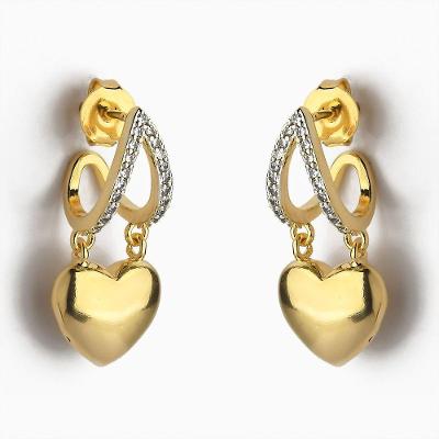 Brinco Meia Argola Coração Liso Com Zircônia Banhado A Ouro