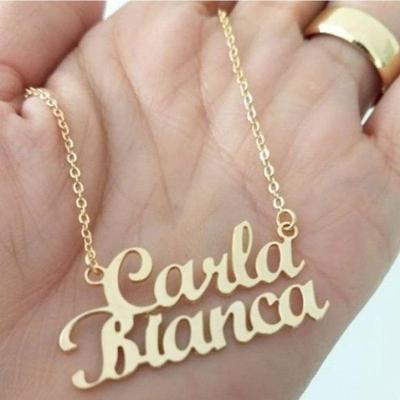 Gargantilha Manuscrito Personalizado Duplo Banhado A Ouro