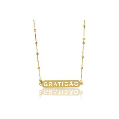 Colar Com Corrente Com Pingente Gratidão Folheado Ouro 18k