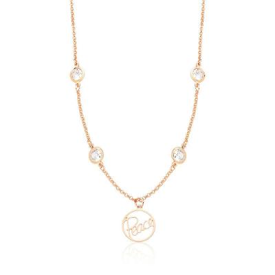Colar Peace Com Zircônias, Revestido Em Ouro Rosê