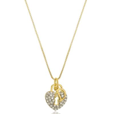 Colar Coração De Cadeado Com Detalhes Em Zircônia E Inicial Folheada Em Ouro 18k