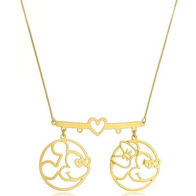 Colar Personalizado Miceky E Miney Coração Folheado Em Ouro 18k