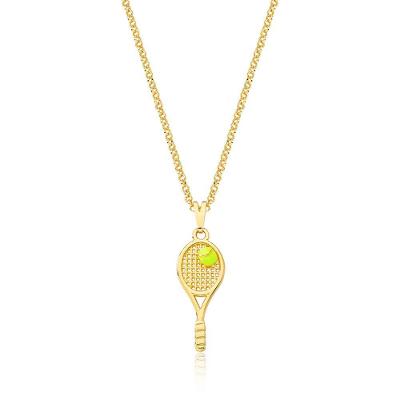 Colar Raquete E Bolinha De Tennis Revestido Em Ouro