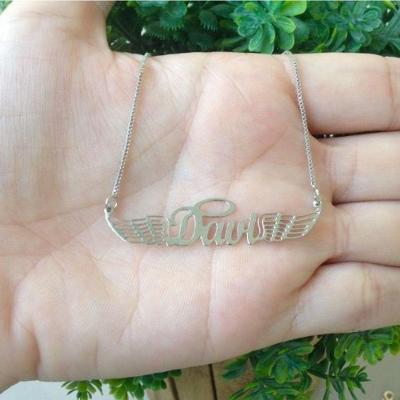 Gargantilha Nome Personalizado Asa De Anjo E Aureola Banhado A Ouro