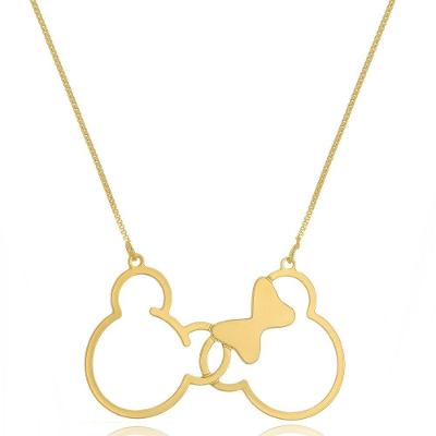 Colar Mickey E Miney Entrelaçados Folheado Em Ouro 18k